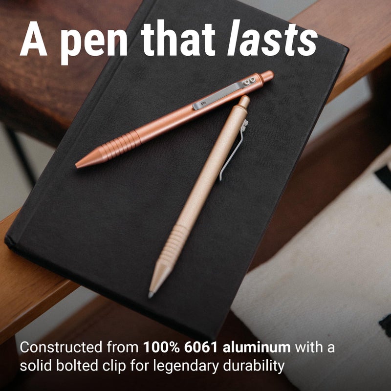 Everyman Rose Gold Grafton Full Click Refillable 0.7mm Gel Ink Pen | Sleek Anodized Aluminum EDC Pen with Deep Grooved Grip | Smooth Writing Pocket Pen for Office, Travel, Gifting & Daily Use - Image 4